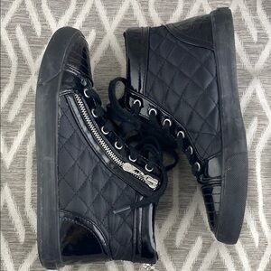 G by Guess Quilted Black High-Top Sneakers Lace Up with Zipper Detail Size: 7M